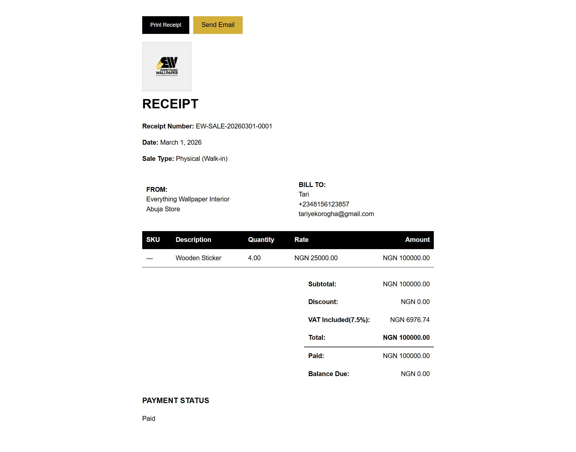 Formal printable receipt example